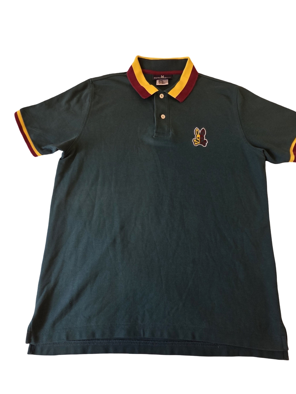Psycho Bunny Dark Green Polo with Yellow & Burgundy Trim